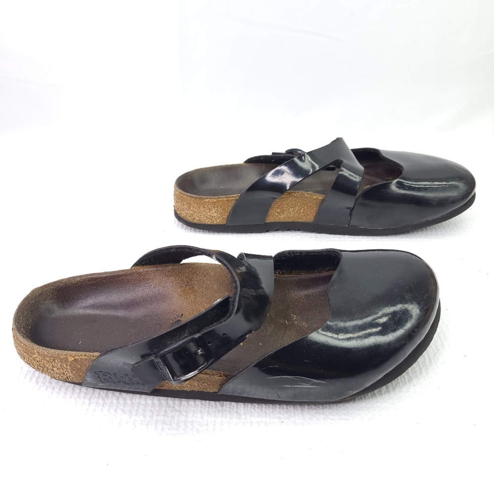 Birkenstock Birkis Black Leather Mary Jane Sandals Closed Toe Slip On Shoes Sz 8